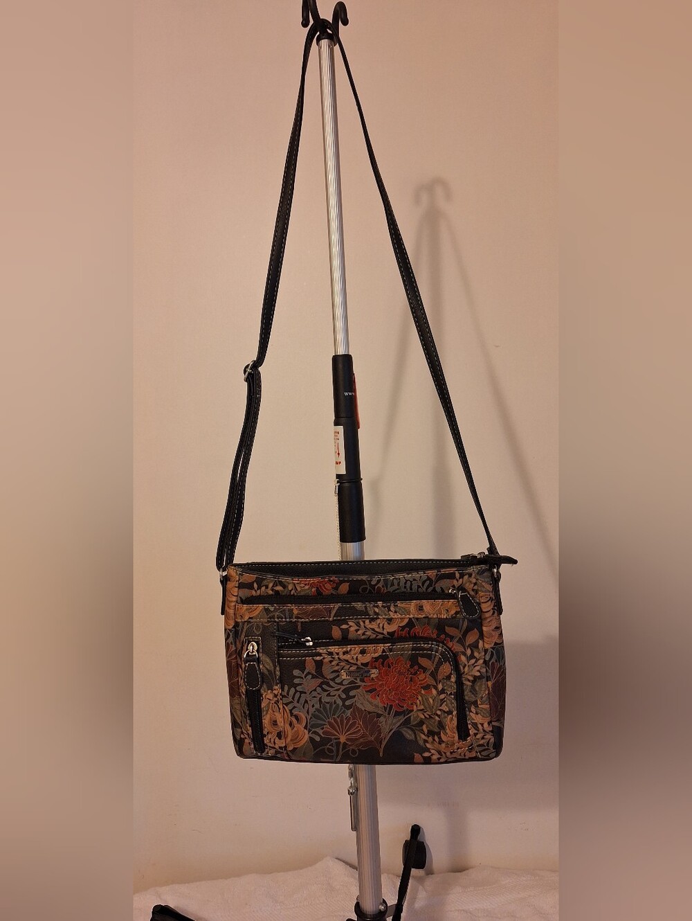 MultiSac Floral Pattern Crossbody Bag - Black/Tan